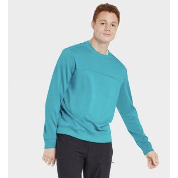 Men's Ponte Crewneck SweatShirt  Deep Blue Turquoise Pullover NWT Size S (C8) - Picture 1 of 5